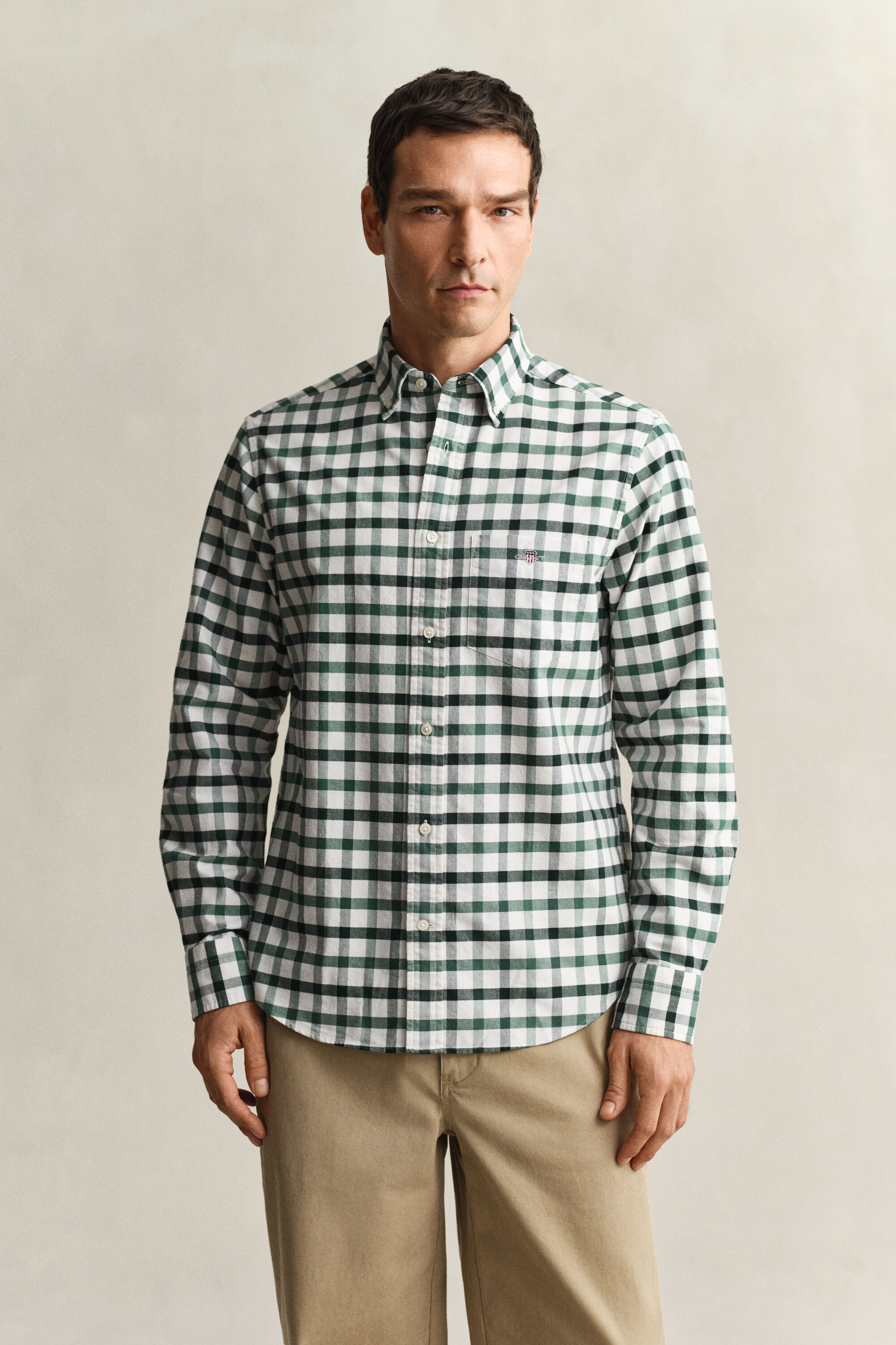 Regular fit rutig oxfordskjorta