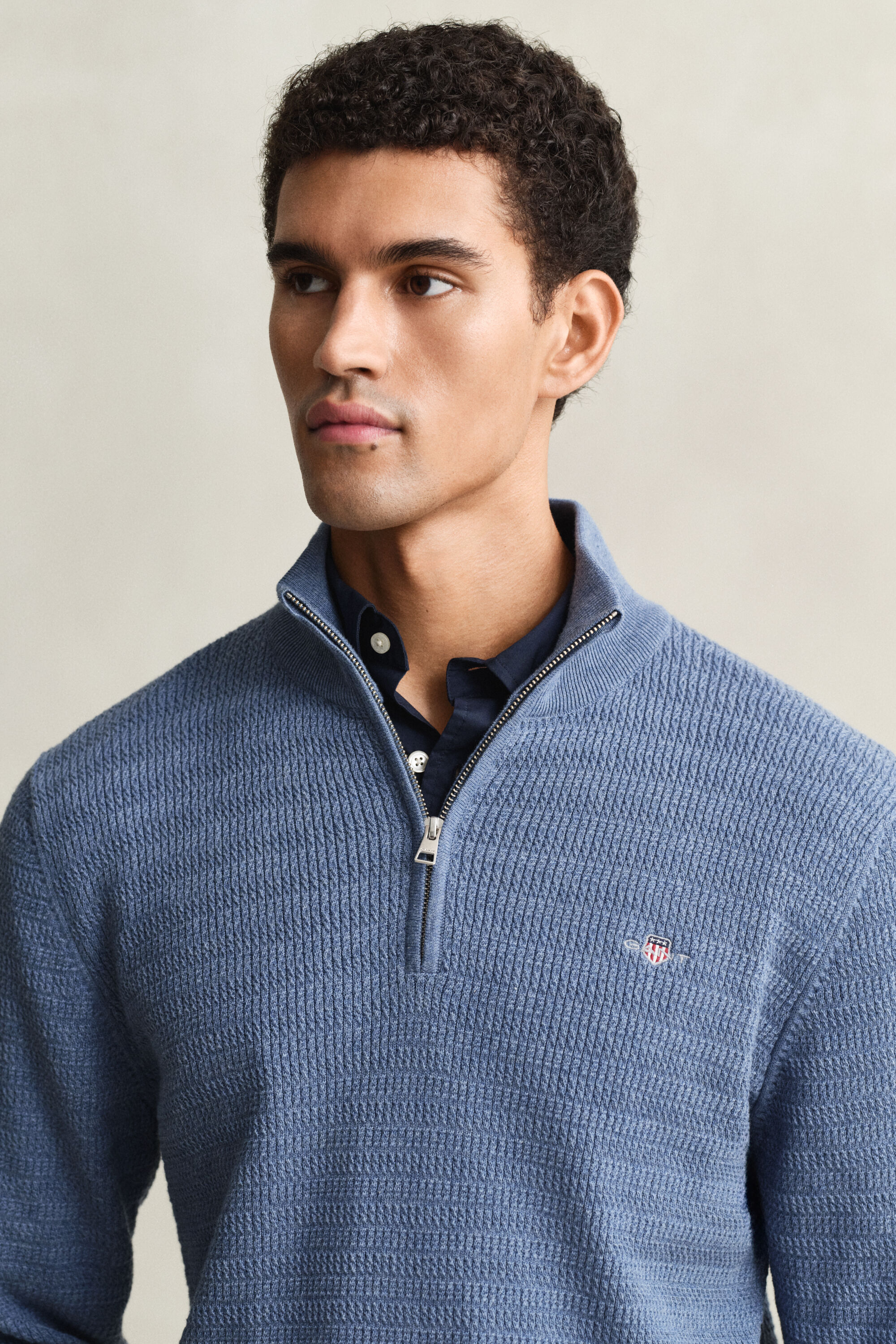 Minikabelstickad tröja med half-zip