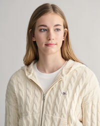 Teen Girls Shield cropped kabelstickad hoodie med dragkedja