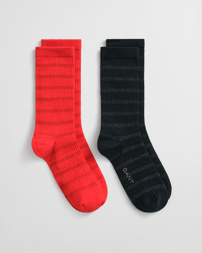 Tvåpack randiga metallic-strumpor i presentförpackning