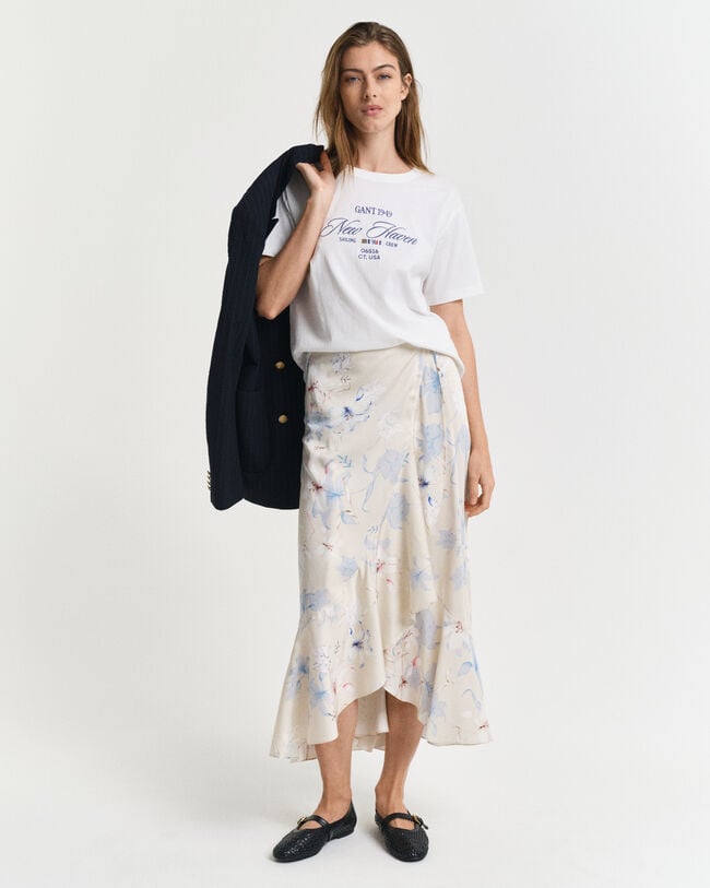 Blommig omlottkjol med volang