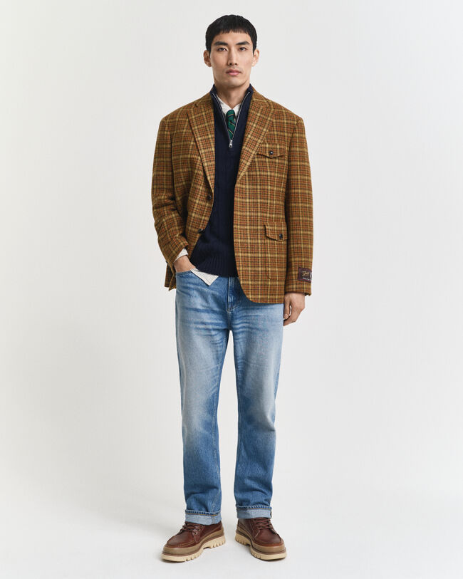 Kabelstickad tröja i lammull med half-zip