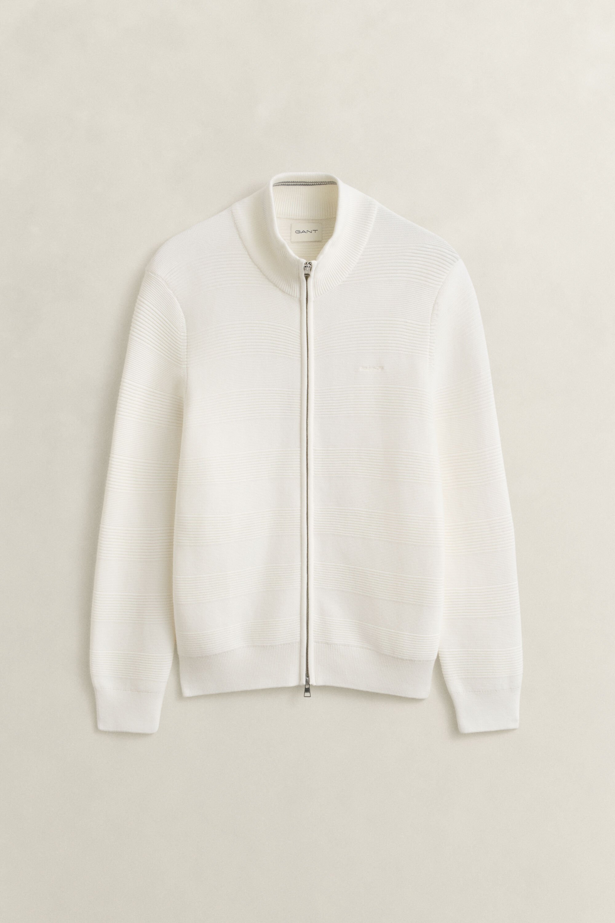 Bomullscardigan med struktur och dragkedja