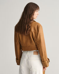 Cropped Leather Trench Jacket