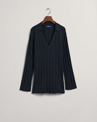 Ribbstickad tröja med öppen krage