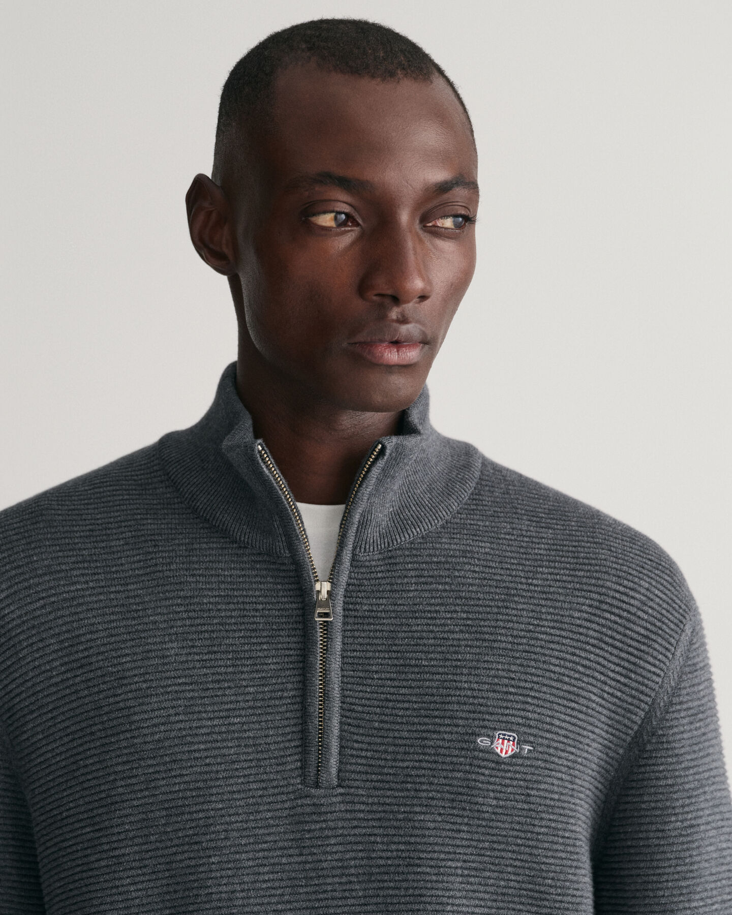 Half-zip bomullstr&ouml;ja med struktur