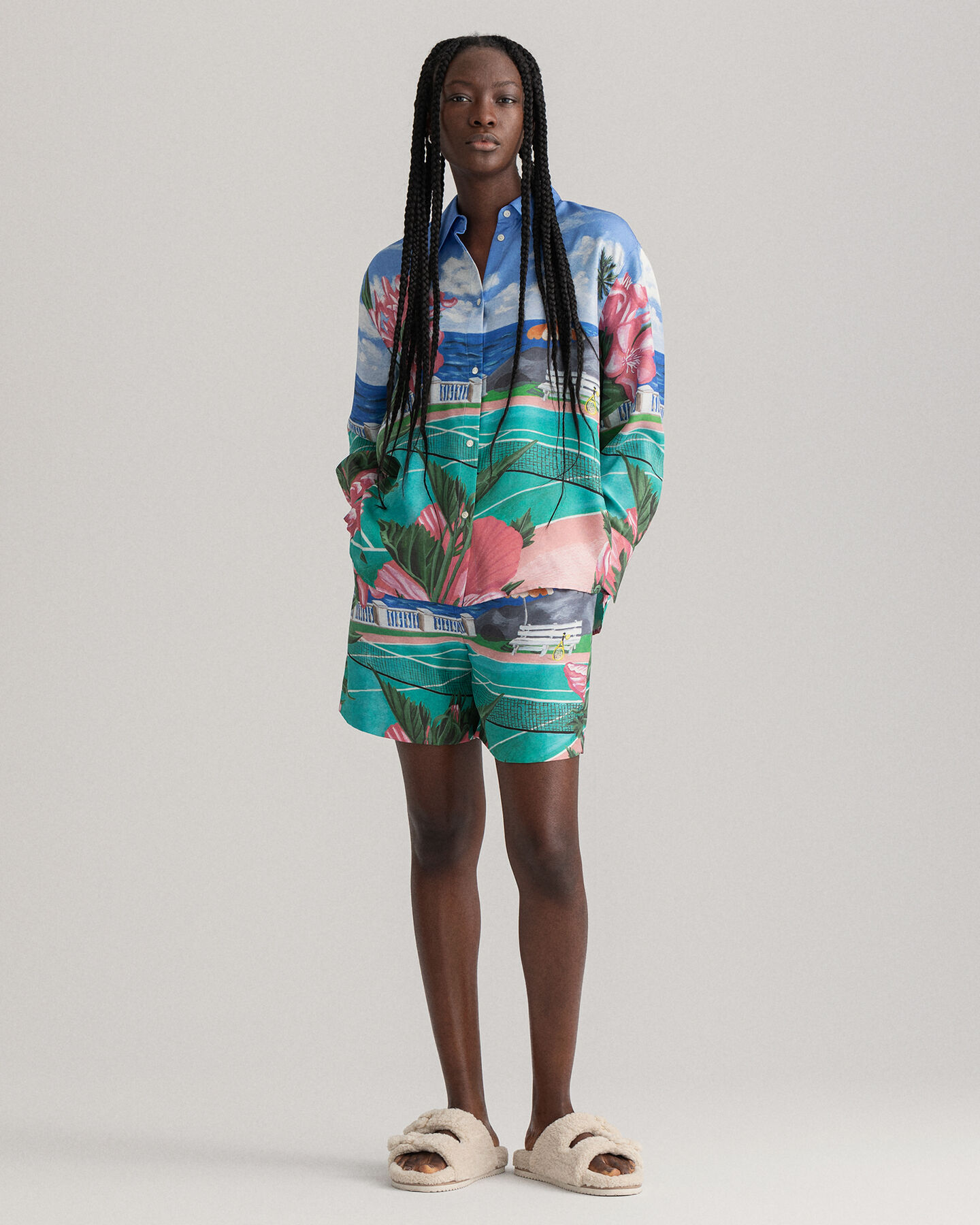 Scenery Print sidenskjorta