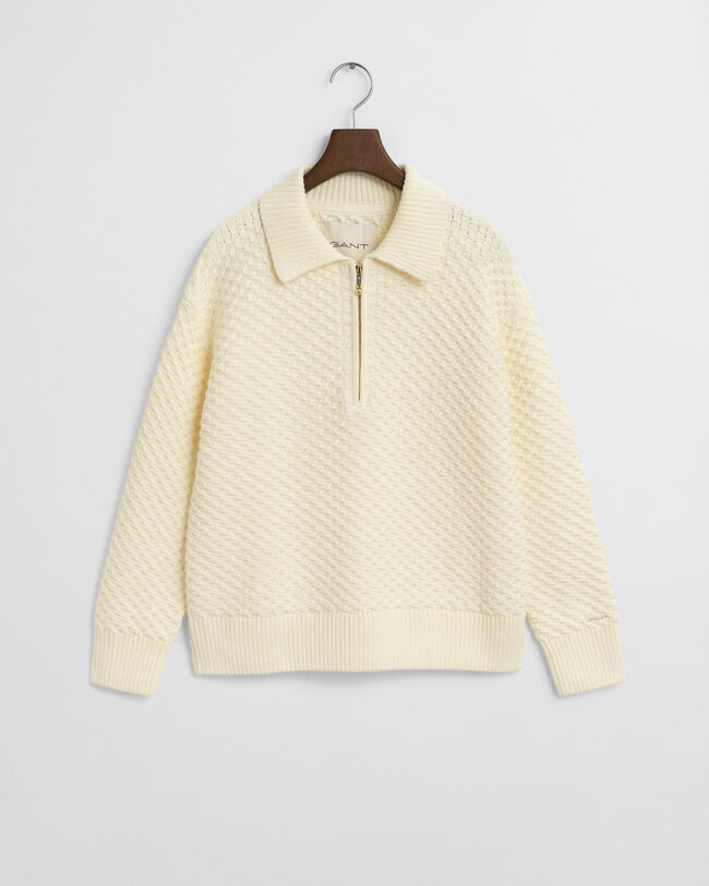 Bomullströja med struktur och half-zip