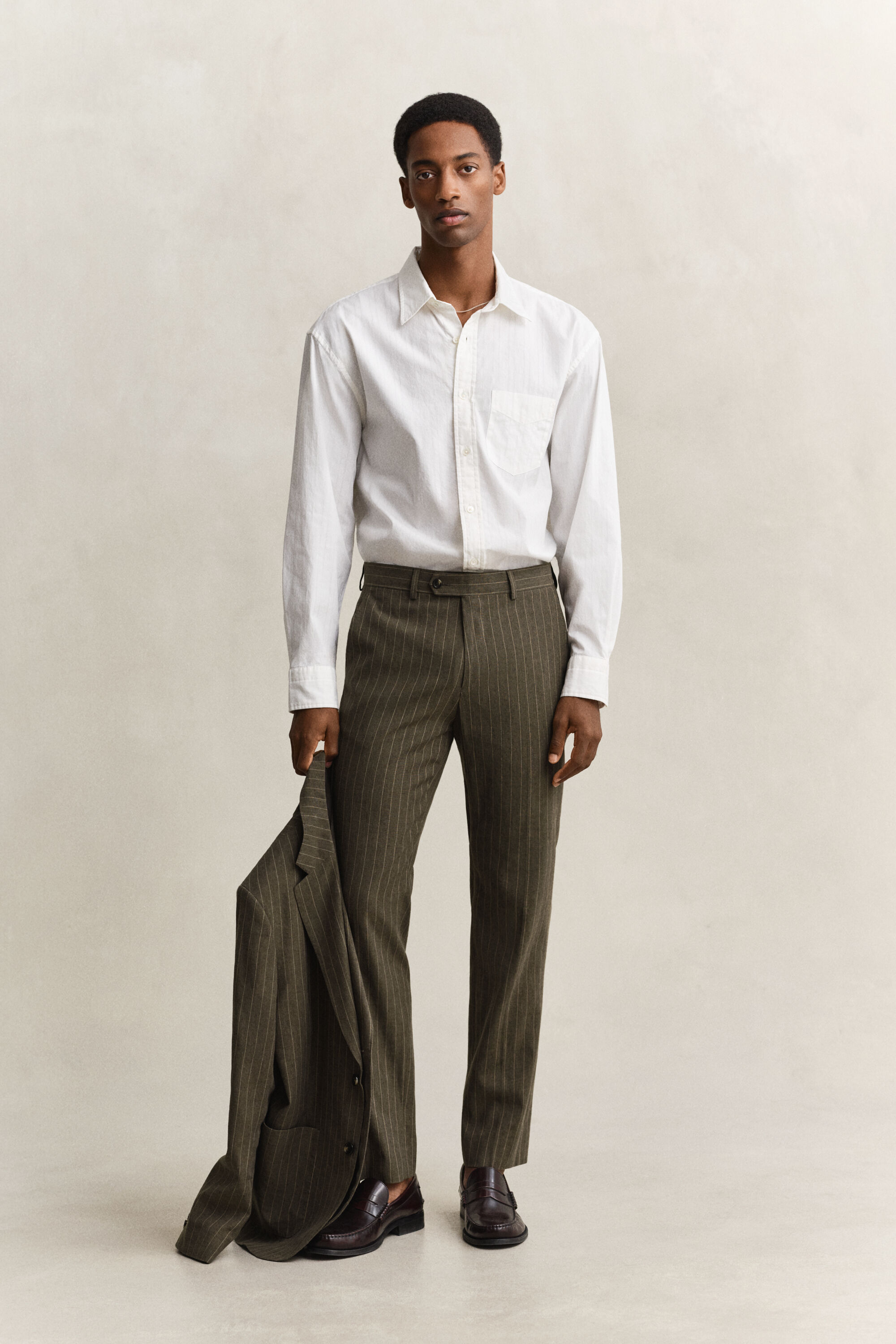 Relaxed fit dobbyvävd randig skjorta