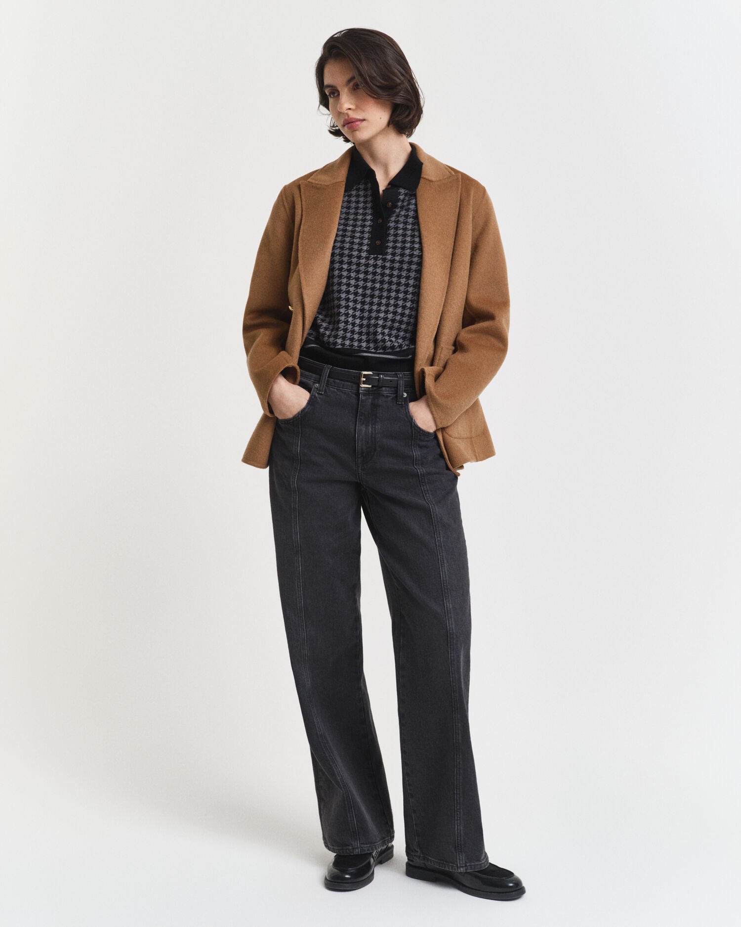 Hundtandsmönstrad pikétröja i jacquard