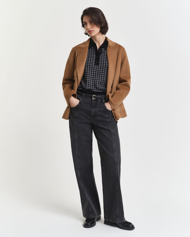 Hundtandsmönstrad pikétröja i jacquard