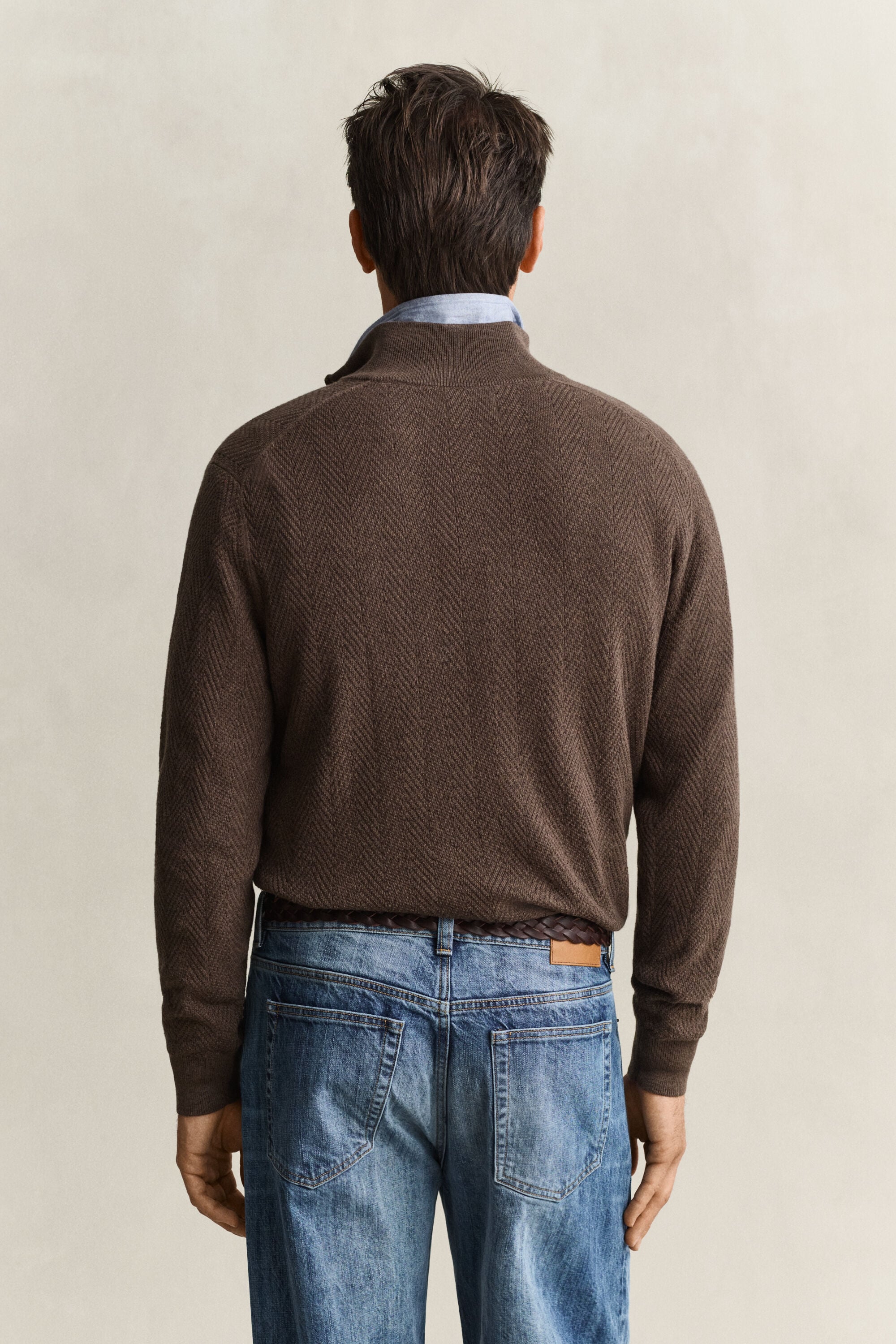 Fiskbensmönstrad half-zip tröja