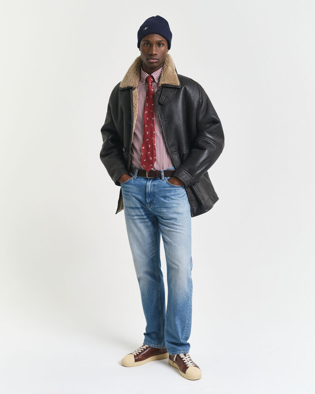 Regular fit klassisk randig poplinskjorta