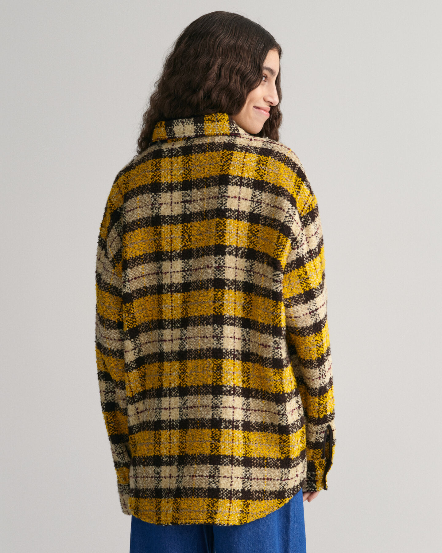 Oversized rutig skjorta i boucl&eacute;