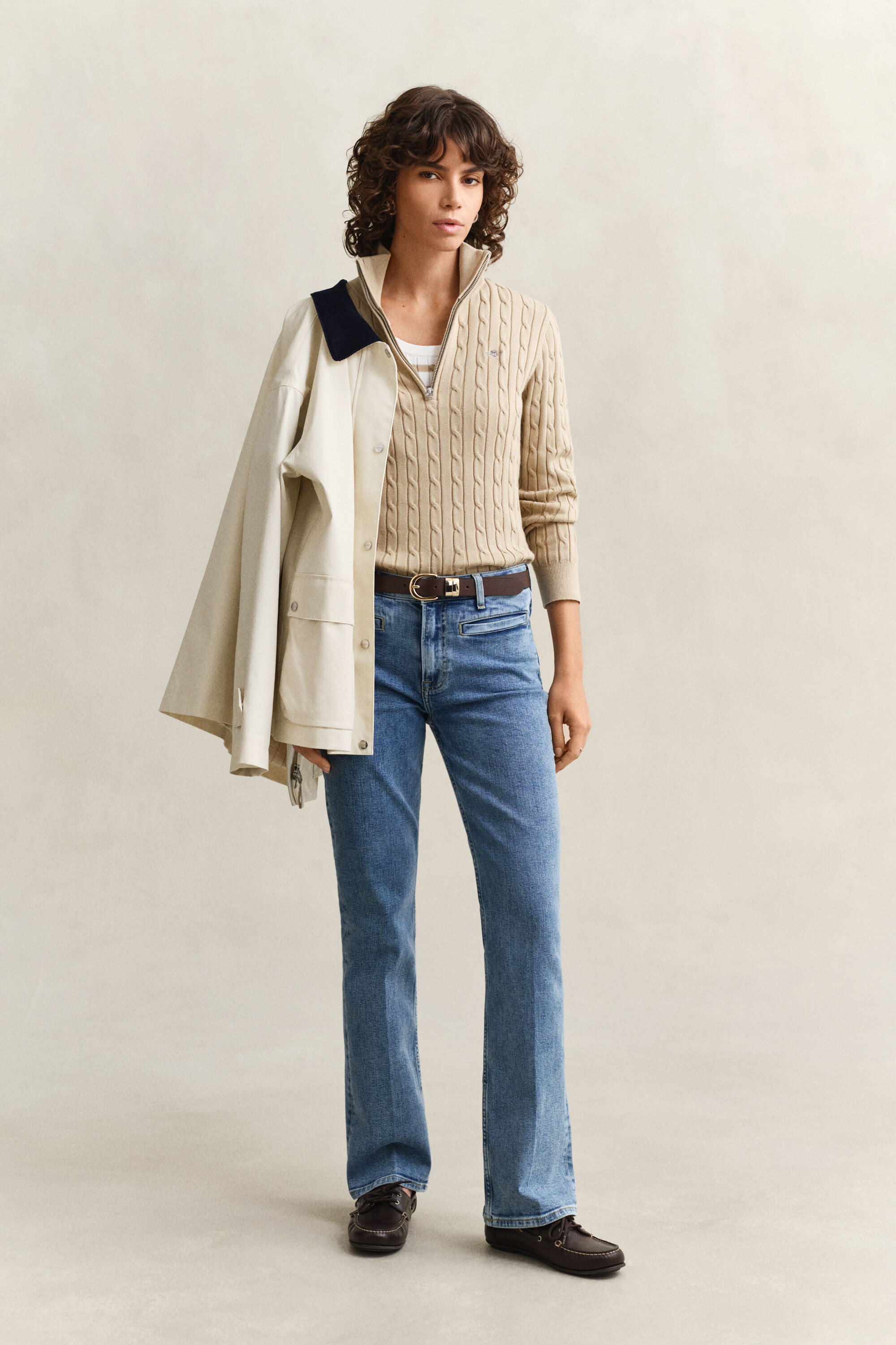 Kabelstickad tröja med half-zip