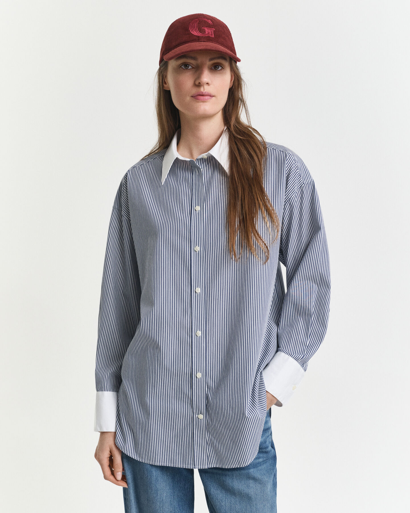 Oversized fit randig skjorta med kontrastkrage