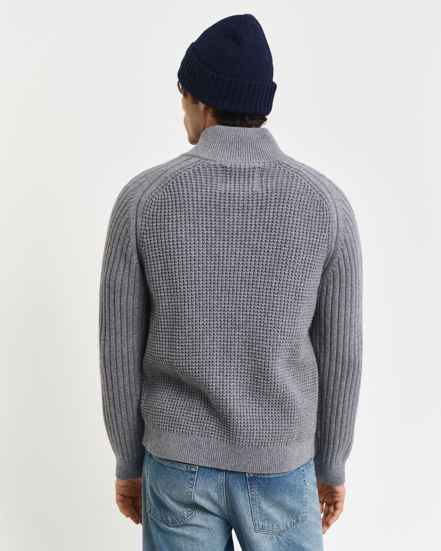 Cardigan i ullblandning med struktur och dragkedja