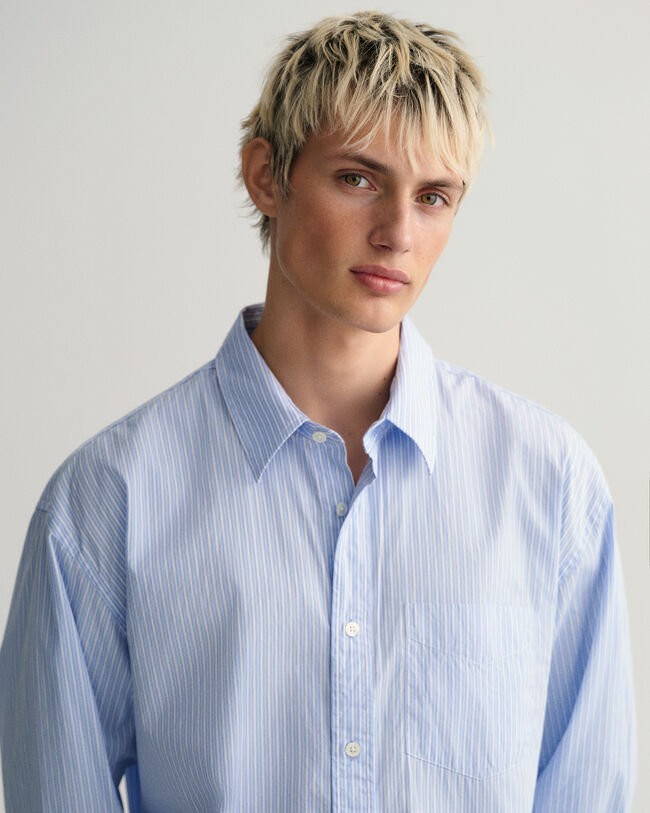 Oversized randig poplinskjorta