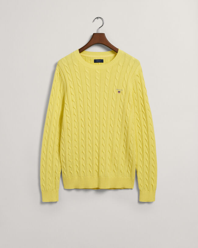 Kabelstickad crew neck bomullstr&ouml;ja