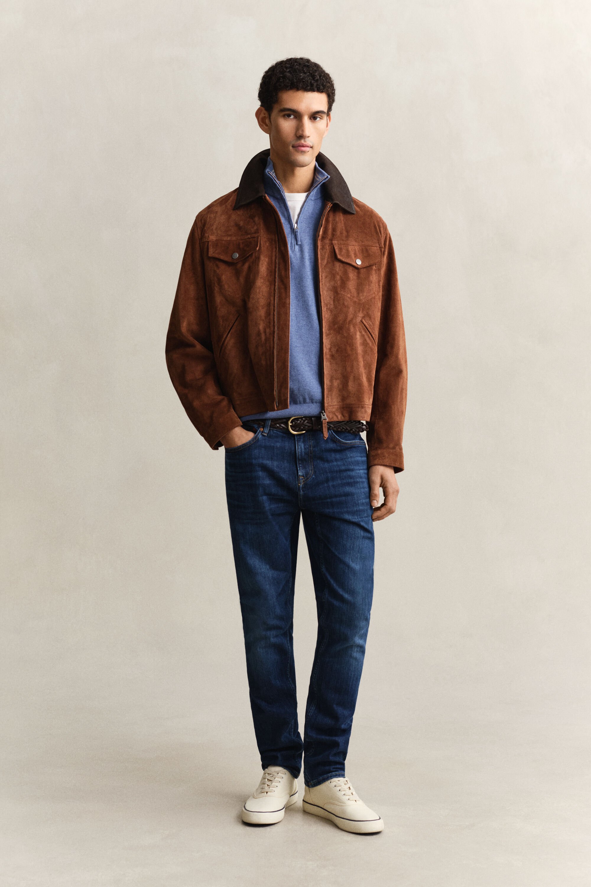 Klassisk bomullströja med dragkedja vid halsöppningen