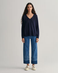 V-ringad tr&ouml;ja i linneblandning