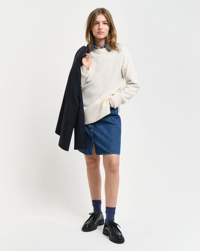 Rundhalsad tröja i kashmir- och ullblandning