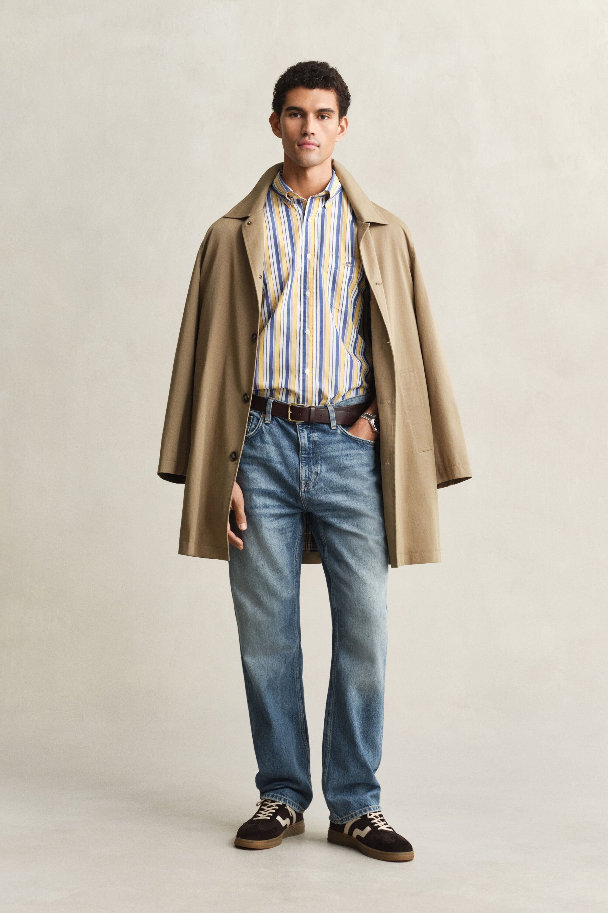 Regular fit randig poplinskjorta