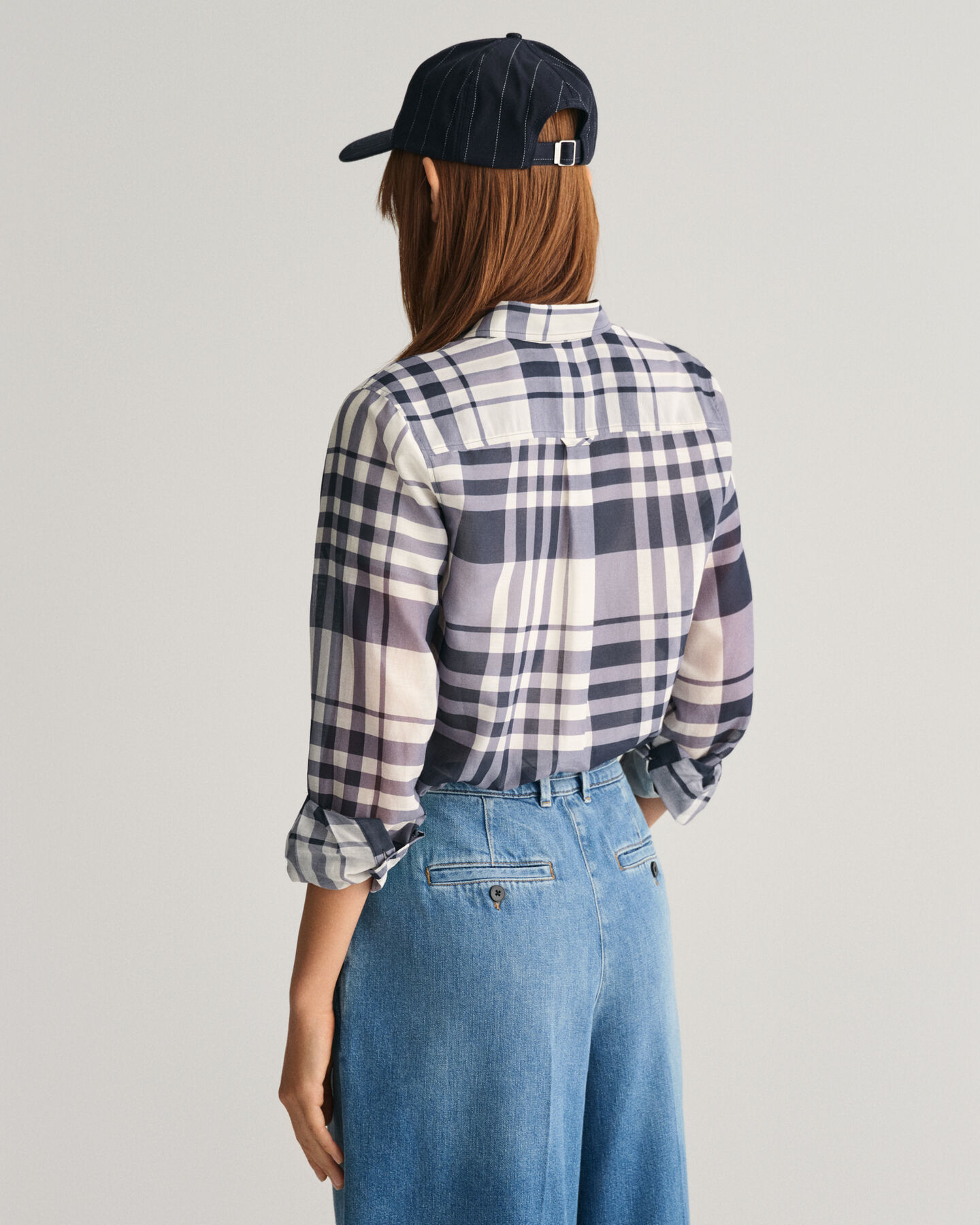 Regular fit rutig skjorta i bomull och silke