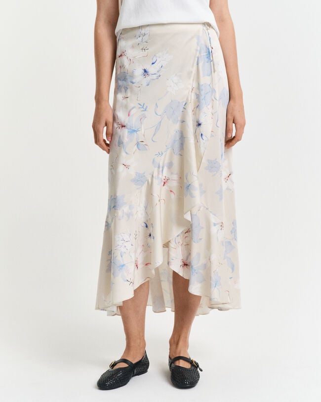 Blommig omlottkjol med volang