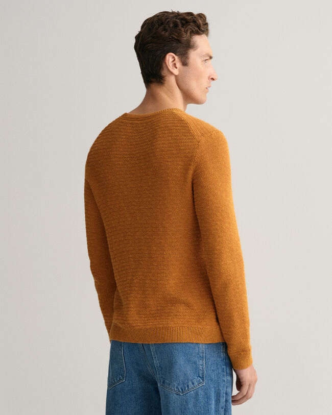 Crew neck tr&ouml;ja i bomull och linne med struktur