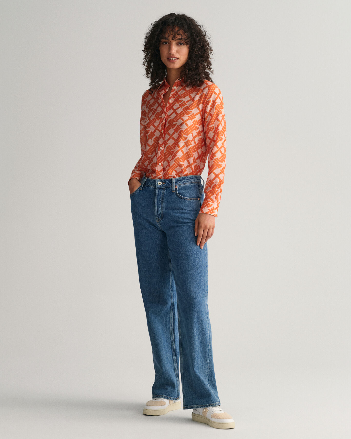 Regular fit skjorta i bomull och silke med G-mönster