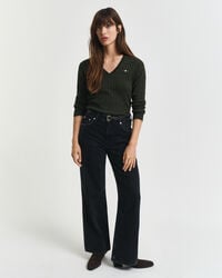 V-ringad kabelstickad tröja i bomullsstretch