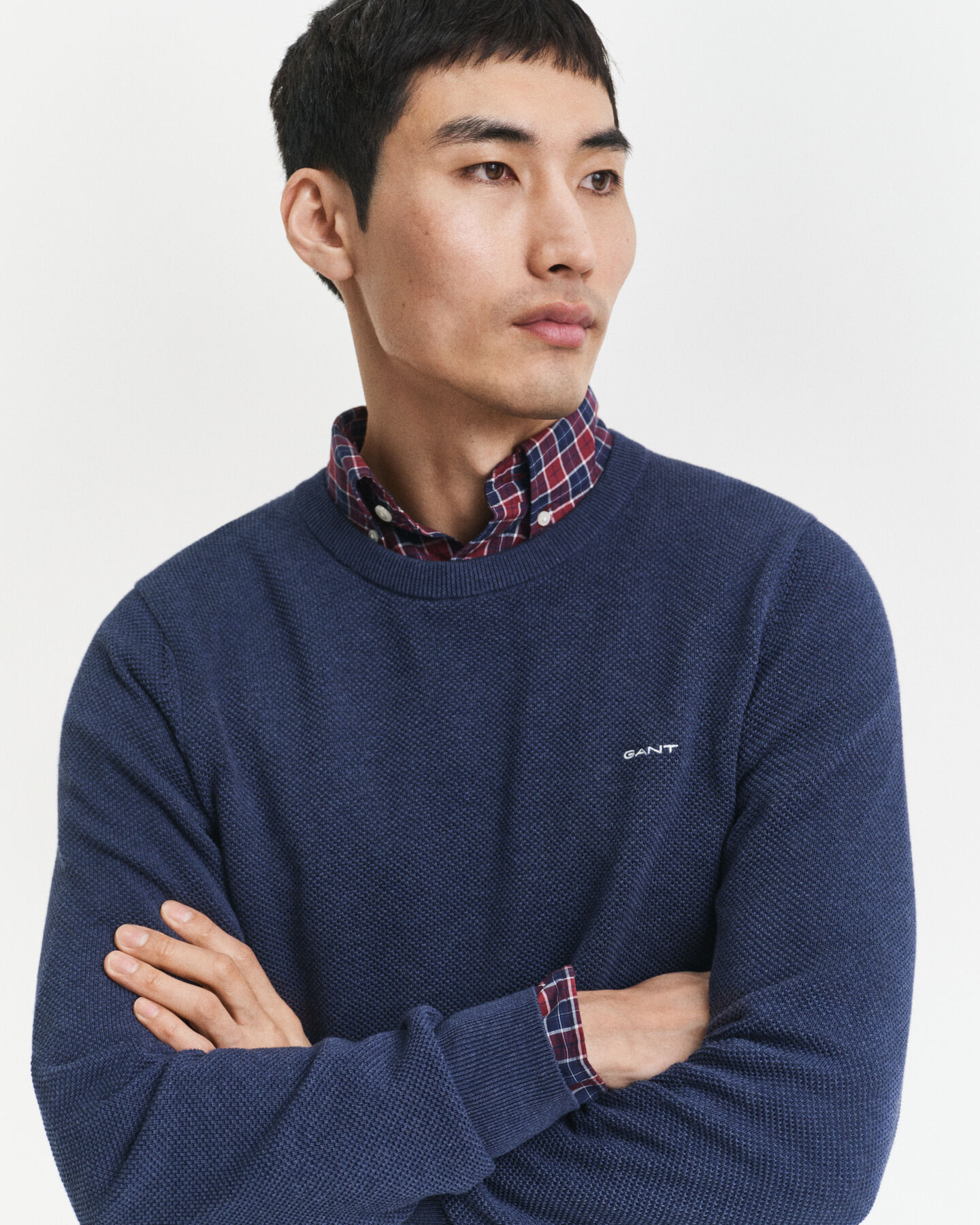 Rundhalsad tröja i bomullspiké