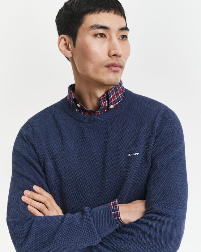 Rundhalsad tröja i bomullspiké