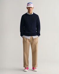 Kabelstickad crew neck bomullstr&ouml;ja