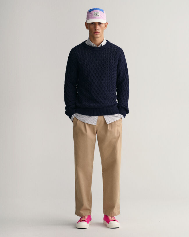 Kabelstickad crew neck bomullstr&ouml;ja