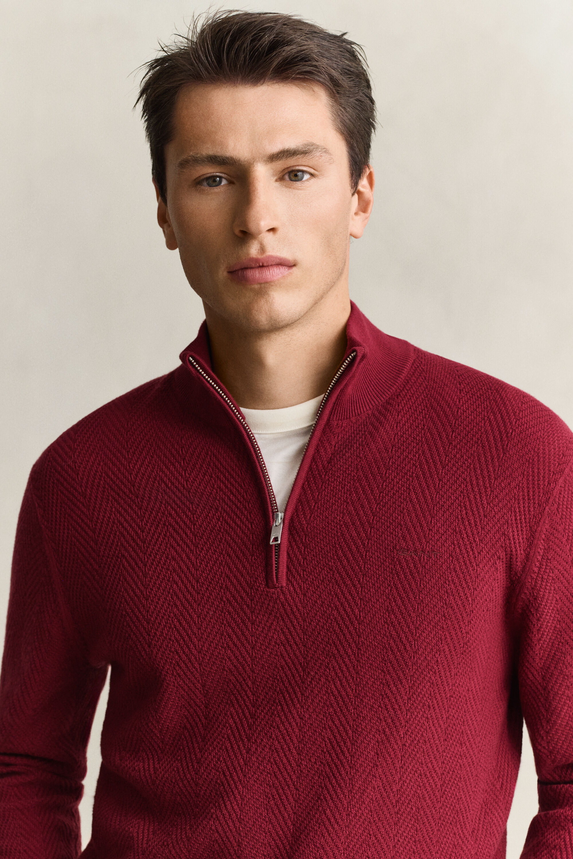 Fiskbensmönstrad half-zip tröja