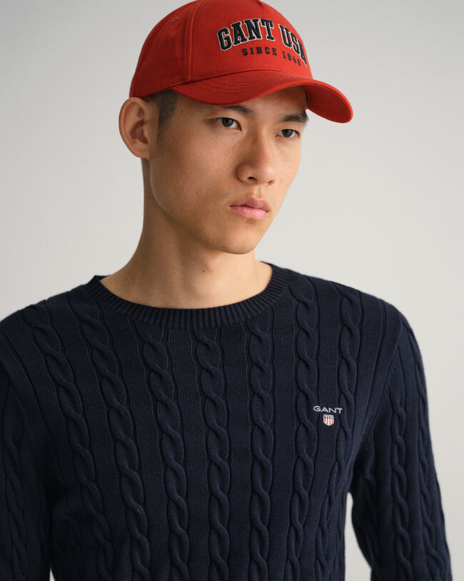 Kabelstickad crew neck bomullströja