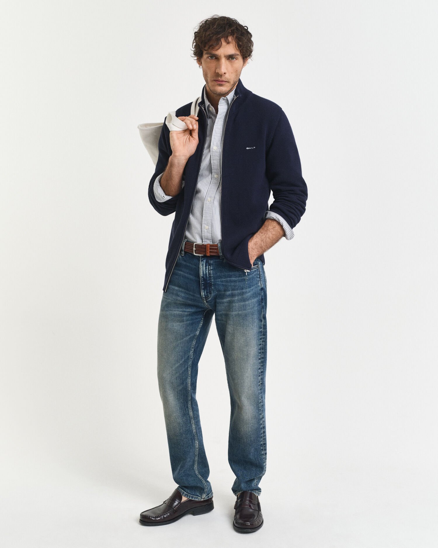 Kofta i bomullspiké med dragkedja