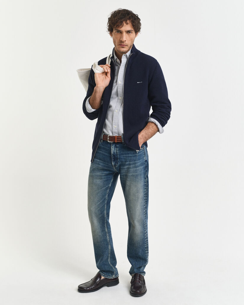 Kofta i bomullspiké med dragkedja