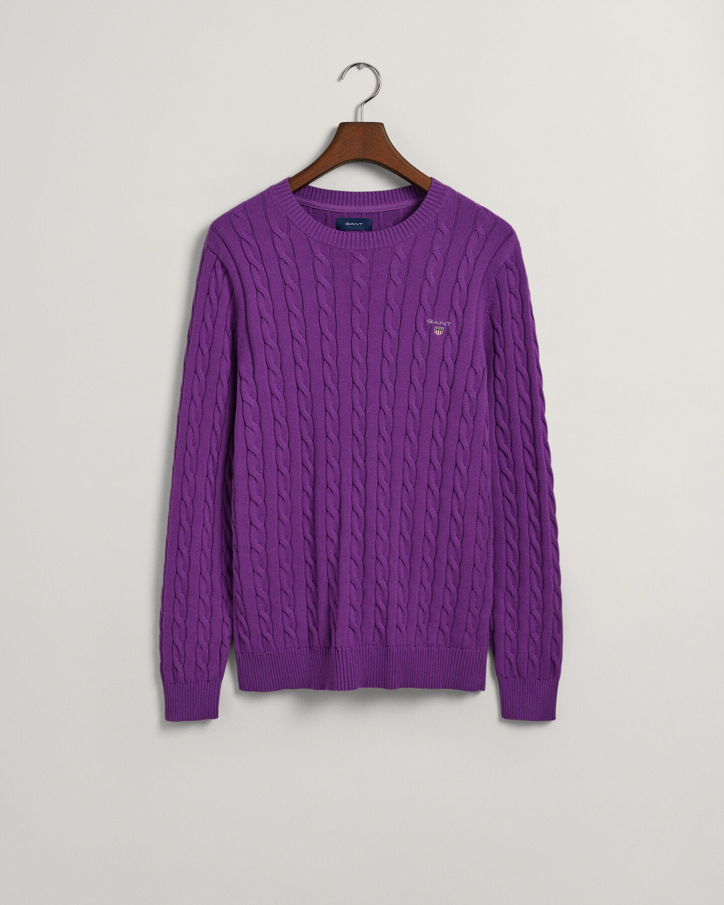 Kabelstickad crew neck bomullstr&ouml;ja