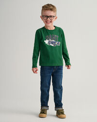 Boys Driving Dog l&aring;ng&auml;rmad t-shirt