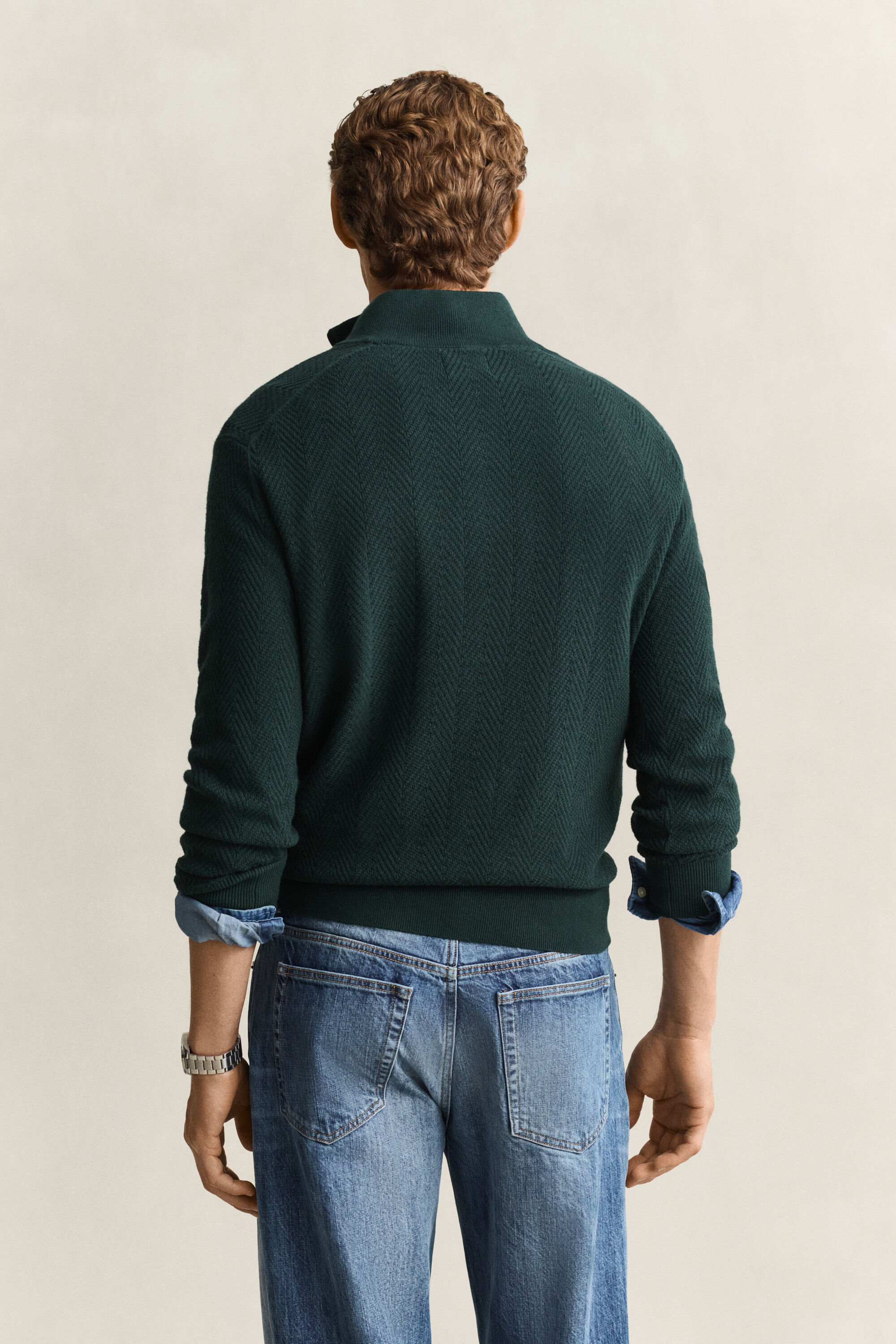 Fiskbensmönstrad half-zip tröja