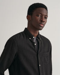 Regular Fit Plaggf&auml;rgad linneskjorta