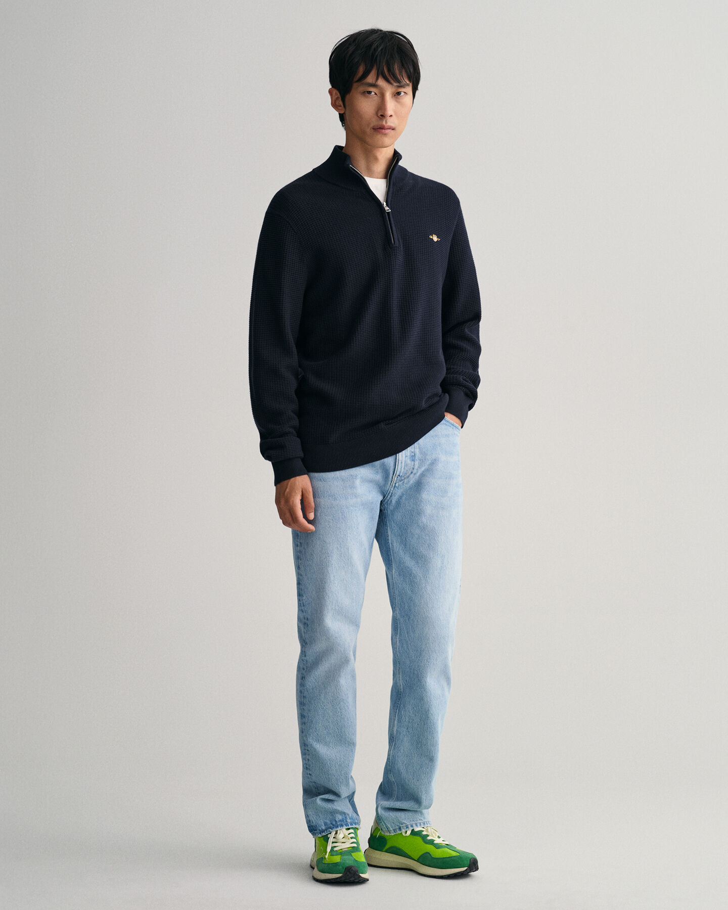 Half-zip bomullströja med struktur