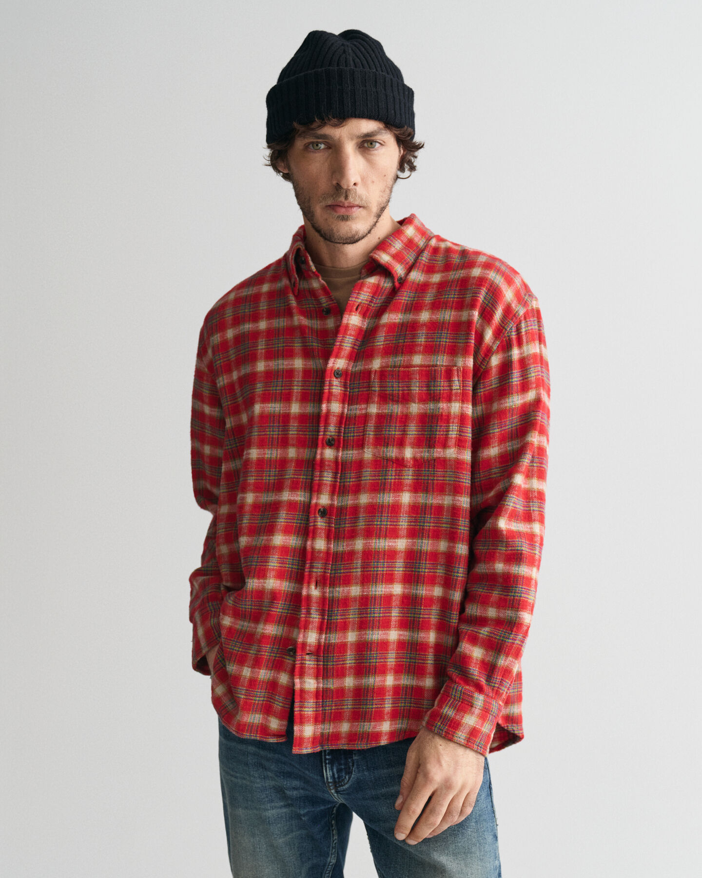 Relaxed fit rutig flanellskjorta