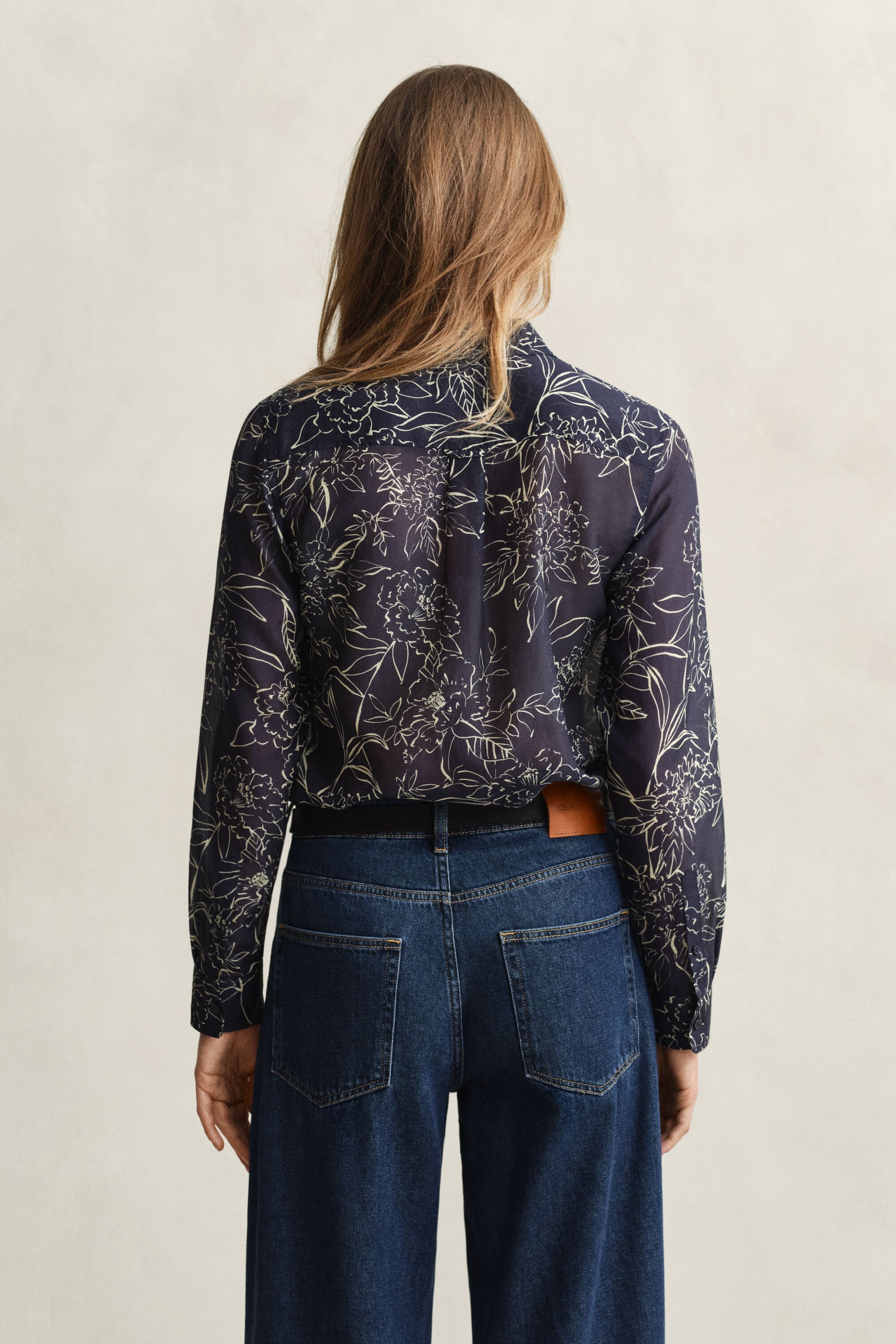 Regular fit blommig blus i bomull och silke