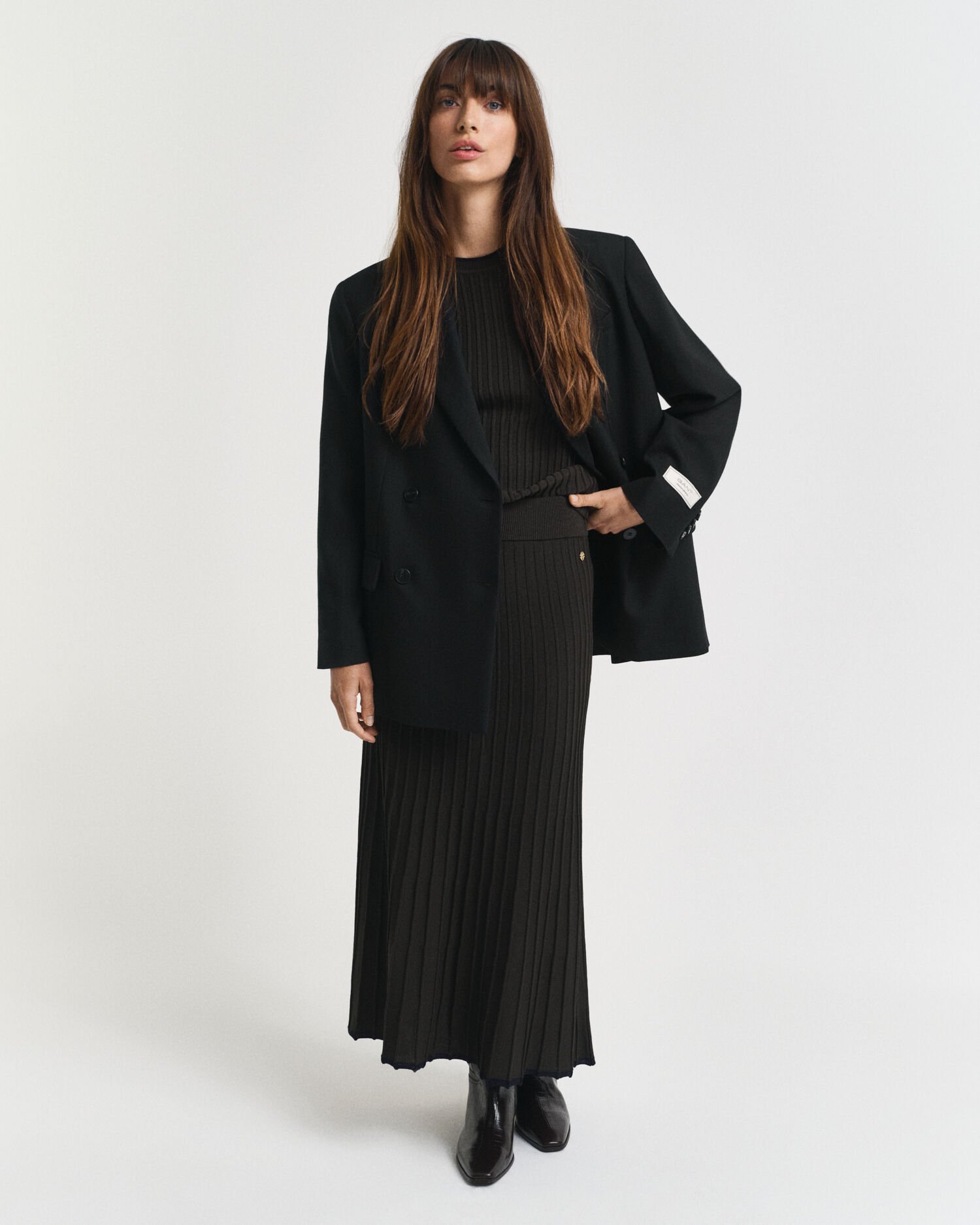 Ribbstickad kontrastfärgad kjol