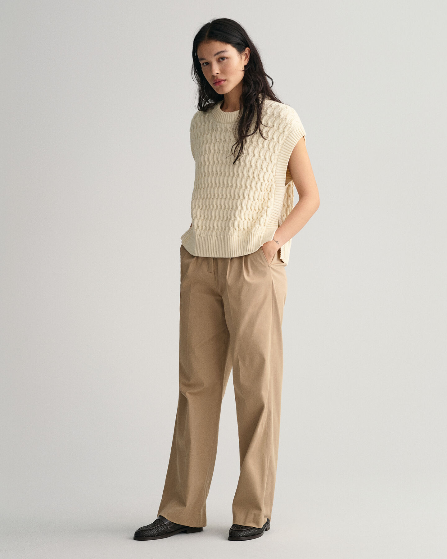 Crew neck slipover i bomull med struktur