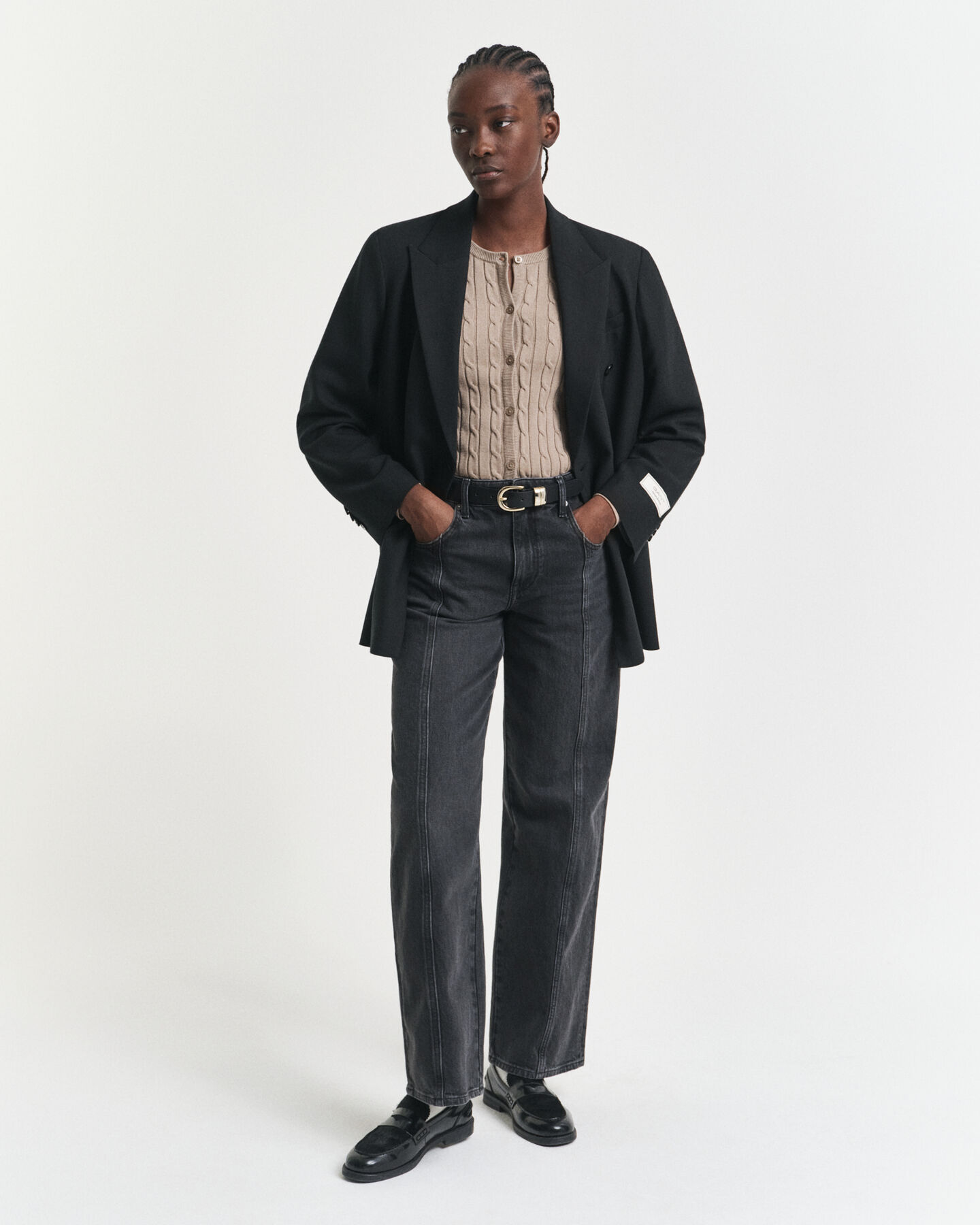 Kabelstickad kofta i bomullsstretch